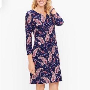 Talbots Navy Blue Paisley Jersey Shift Dress Medium
